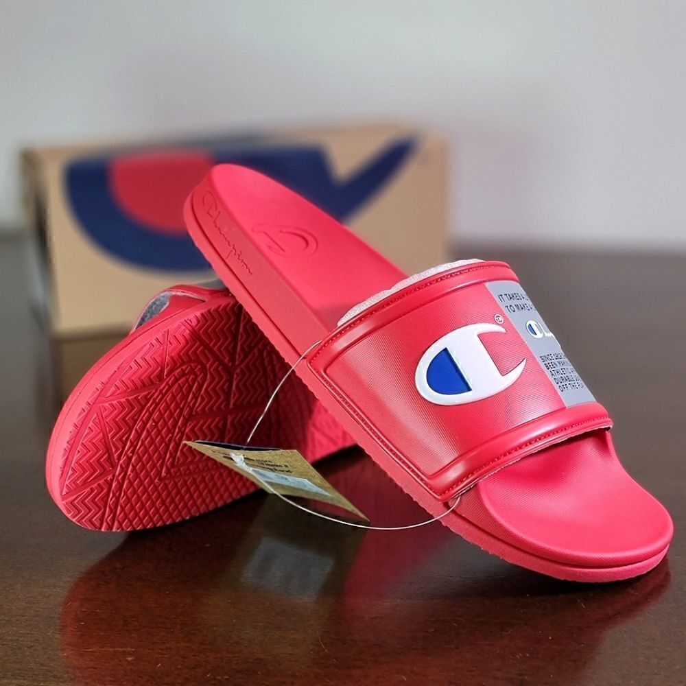 Champion Squishy Classic Sandals Soft Sole C Logo Men's Slides Red Gray New 10